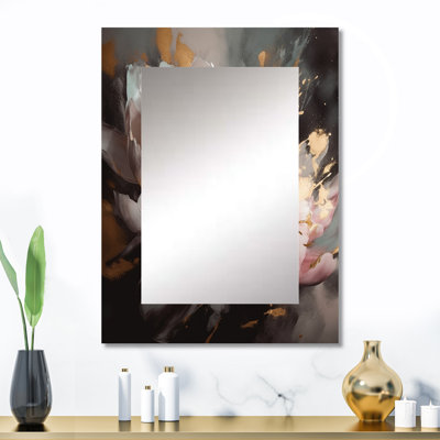 Marbre rose doré pivoine fleur V - miroir en marbre, miroir mural moderne unique, impression d'art en métal