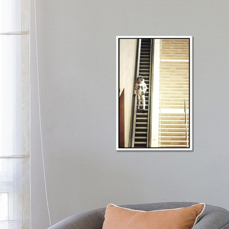 Escalator by Rob Hakemo - Print on Canvas, 66.04 cm H x 45.72 cm W, White Framed