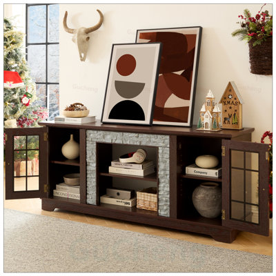 Modern TV Stand with 2-Door Storage, Faux Stone Media Console, Large Entertainment Center for Living Room