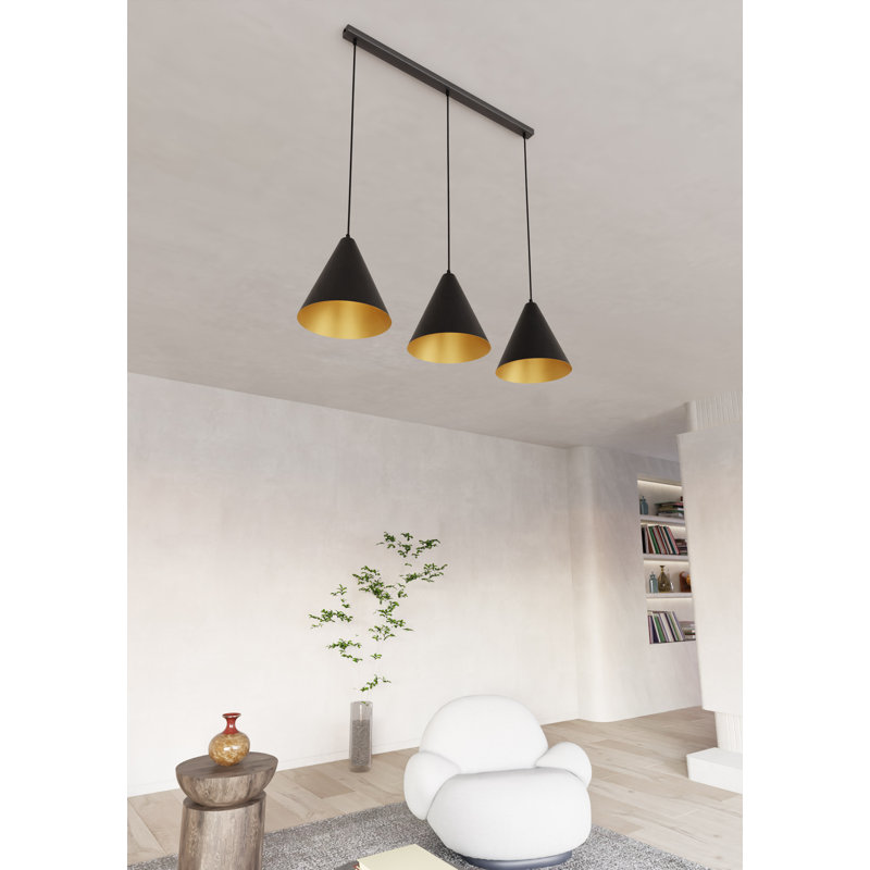 Cropper 3 - Light Black Kitchen Island Pendant, Black/Gold