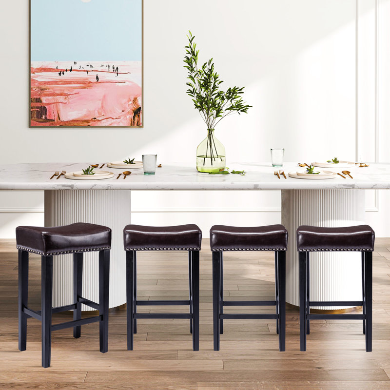 Zacary Counter Height PU Bar Stools, Counter Stool (26” Seat Height), Brown