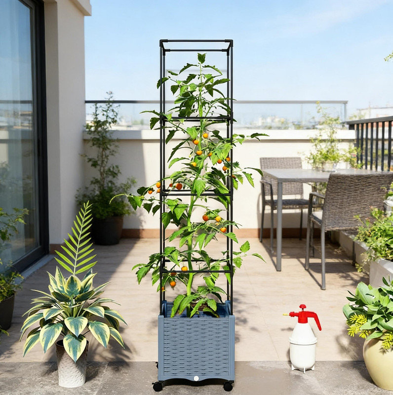 Lit de jardin mobile surélevé, cage à treillis à hauteur ajustable, Bleu