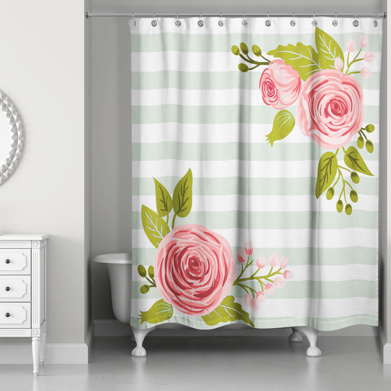 Rideau de douche simple Bartram, Sauge/blanc
