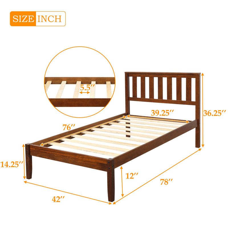 Walnut Twin Solid Wood Bed Frame