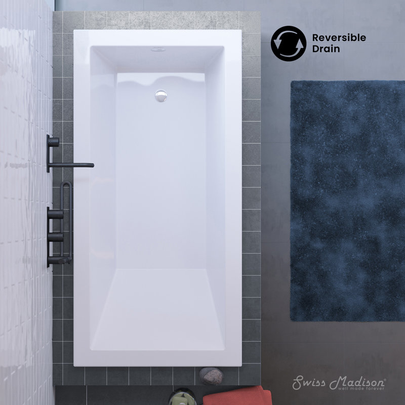 Voltaire 48" x 32" Reversible Drain Drop-In Bathtub, Glossy White