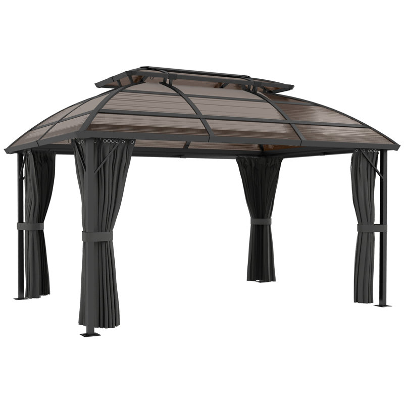 Hern 4 x 3 m Outdoor Hardtop Gazebo Canopy with Netting Curtains, Brown