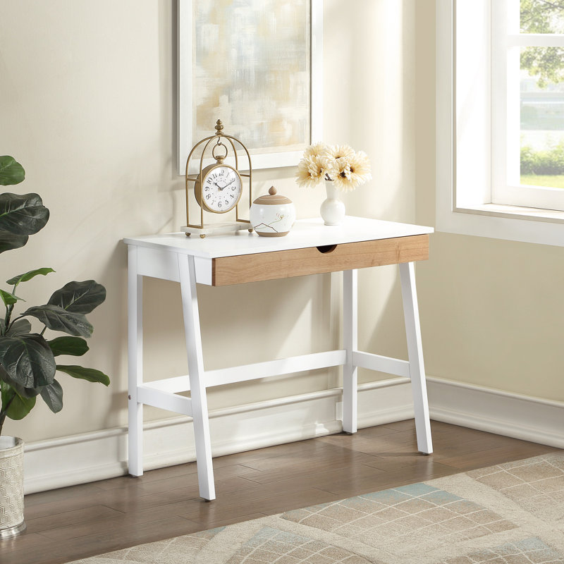 Solid Wood Base Computer Desk, White/Natural