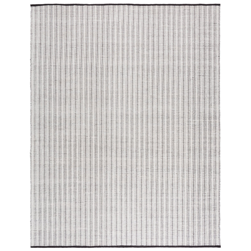 909 Hand Woven Cotton/Wool Striped Rug in Brown/Ivory, Rectangle 8' x 10'