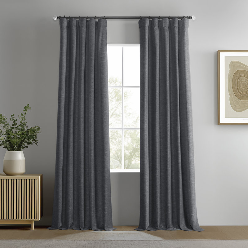 Boho Chic Faux Linen Blackout Curtains for Bedroom & Living Room Curtains – 2 Panel Drapes, 50" W x 108" L, Rustic Charcoal
