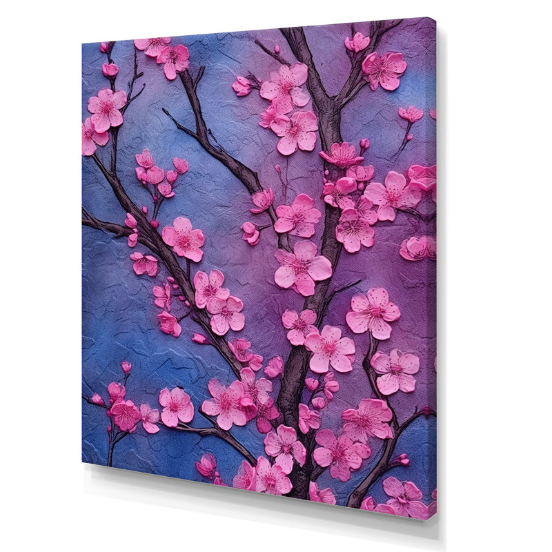 «Pink and Blue Cherry Blossoms Symphony I», reproduction sur toile, Toile tendue, H 20 po x l 12 po