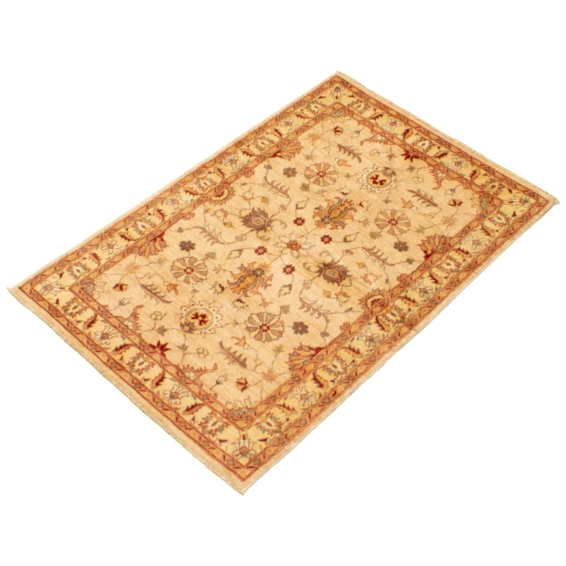 Tapis décoratif en laine de conception unique noué à la main New Age Chobi Ivoire 4 pi 1 po x 6 pi 1 po
