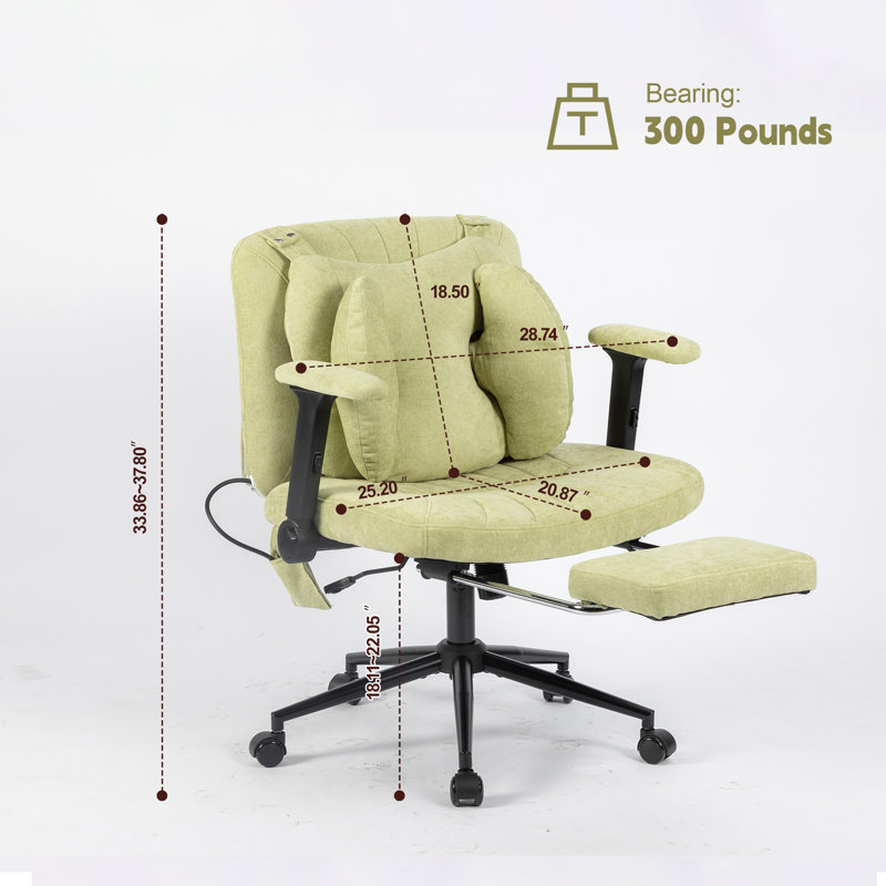 Criss Cross Legged Home Office Chair With Flip-Up Butterfly Back, Wide Seat Desk Chair With Flip-Up and Adjustable Arms, Wheels and Airbag Lumbar Support, Modern  Chair For Home Office (LIGHT GREEN)