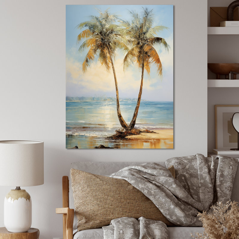 «Bronze Beach Sunny Palms Embrace», reproduction sur toile, Toile tendue, H 32 po x l 16 po x P 1 po