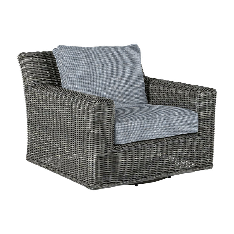 Fauteuil rustique tissé pivotant (sans haut-parleur) gris ardoise, Gris ardoise, InsideOut® Rollo ‑ lin Chambray, Welt