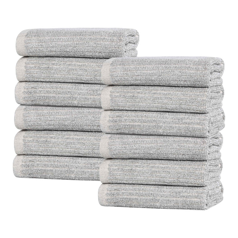  Viscose Cotton Blend Face Towel Set - Textured Ribbed Design - Quick-Dry, Platinum