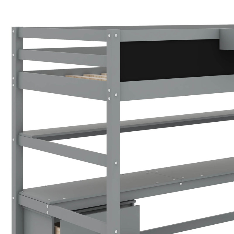 Lit mezzanine simple avec bureau, tableau noir et 3 tiroirs