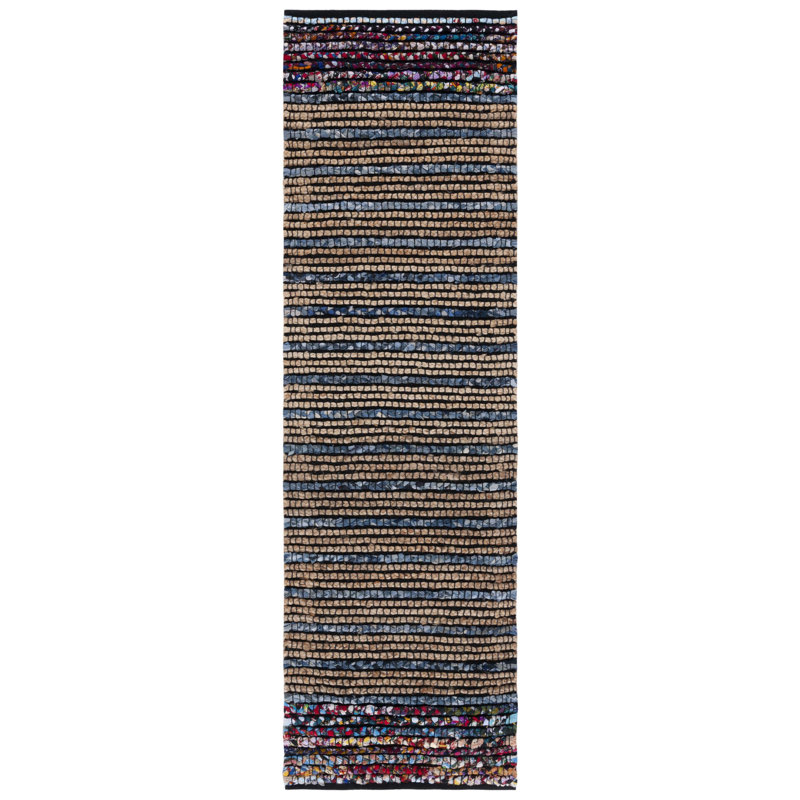 Tapis rayé en jute de coton 0,6 po Tesha, Tapis de couloir 2 pi 3 po x 8 pi