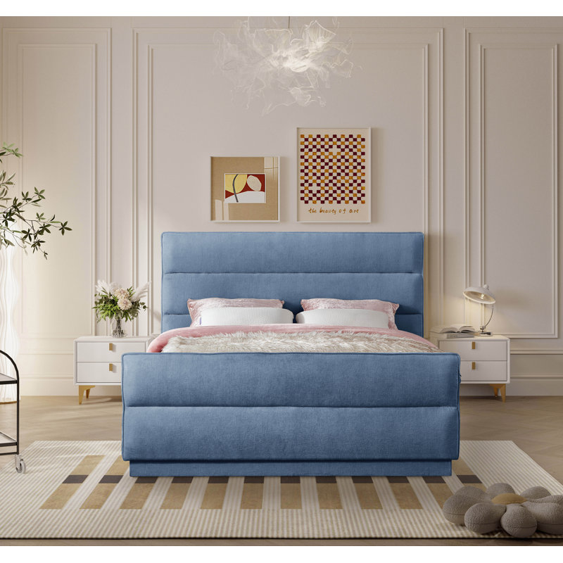 Lit tapissier standard capitonné Paxton, Très grand, Tissu chenille bleu pâle