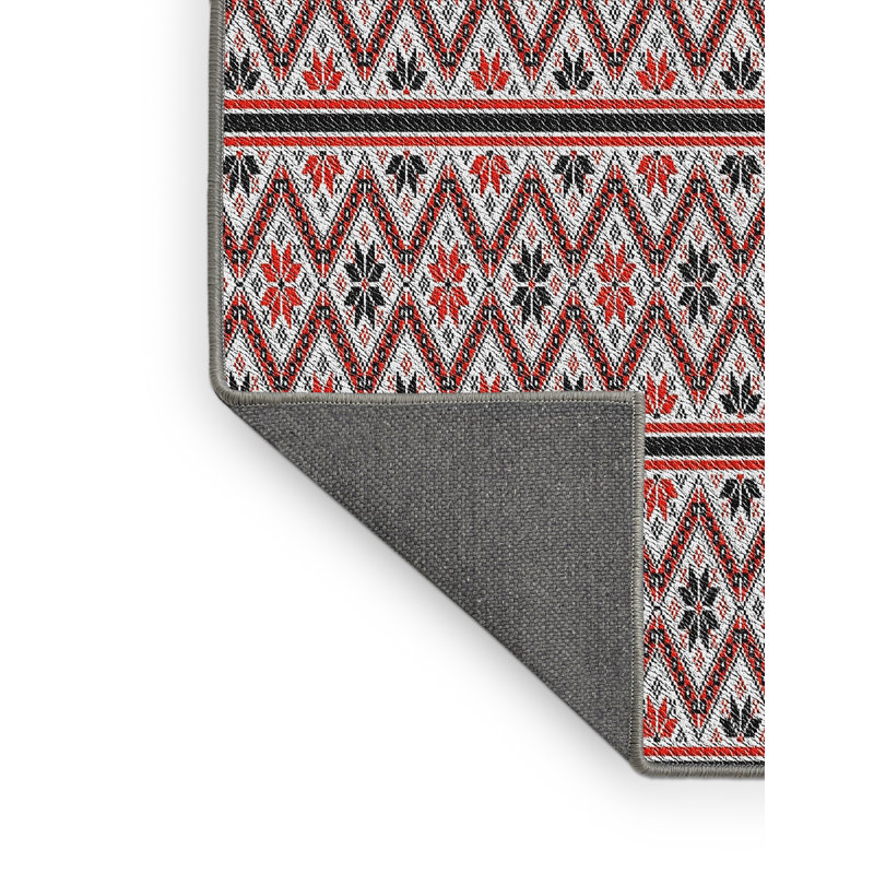 Tapis noir/rouge tissé à la machine, Rectangle 5 pi x 8 pi