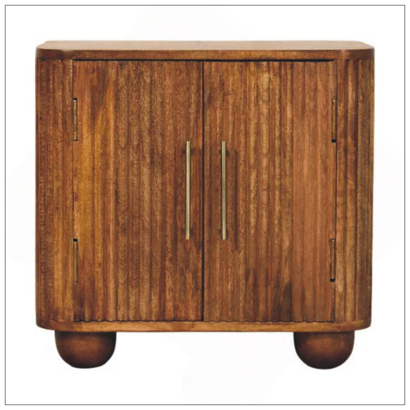 Armoire cannelée en bois massif Solis, brun, 2 tiroirs