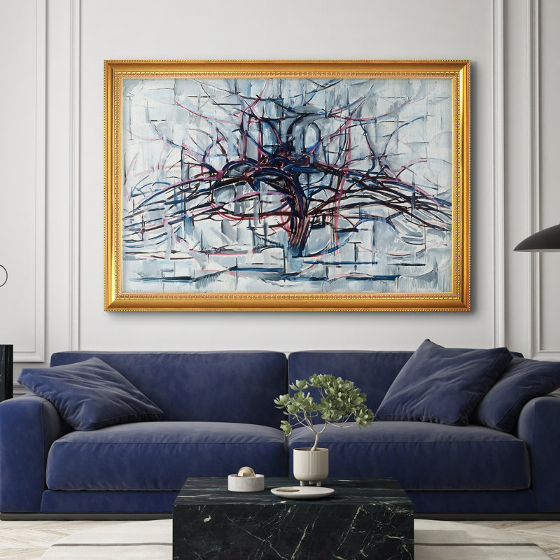 Arbre horizontal, 1912 - Piet Mondrian - Toile encadrée sur mesure, 28x40 INNER SIZE, Framed Canvas, Beaded Florentine Gold