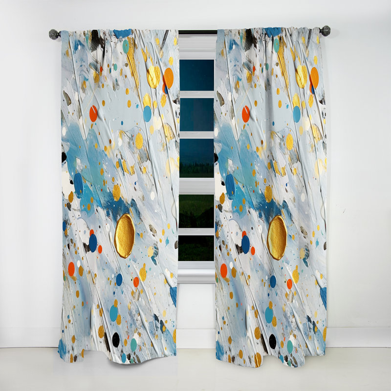 Sebastian Teal White and Gold Abstract Combat - Shapes Curtain - Velvet Room Darkening - 1 Panel, 52" W x 90" L