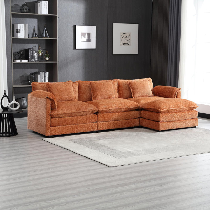 Canapé modulaire en L avec piédestal amovible de style moderne, Chenille orange