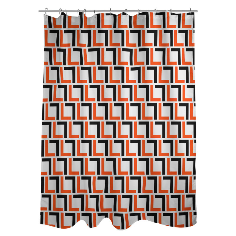 Rideau de douche géométrique simple, White/Orange/Black