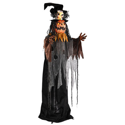 6FT Skull Pumpkin Man with Orange Glowing Eyes Pop Out Head Ghost Sound Motion Sensor Halloween Standing Decoration Battery Powered