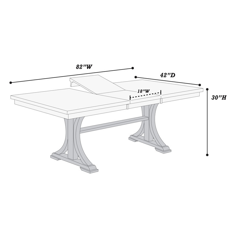 Table de salle à manger rectangulaire classique gris anthracite avec base à tréteaux, feuille de papillon et courbes gracieuses, conception transitionnelle, 6 sièges élégants et modernes, fabrication en bois cintré