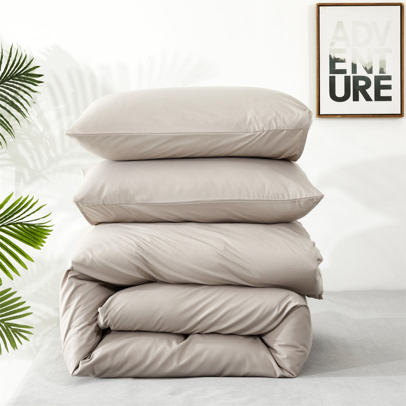 Solid Color Comforter Light Color 3 PCs Bedding Set Pure Color Bed Comforter Set, Full Comforter + 2 Pillowcases, Light Khaki