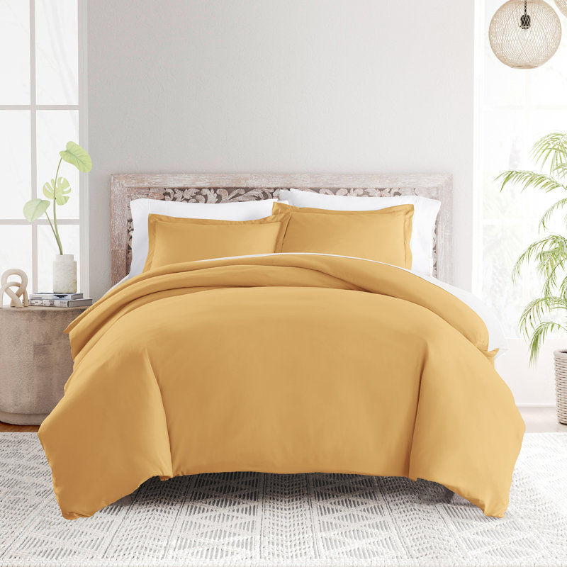 Ensemble de housse de couette en microfibre super doux, Housse de couette simple + 1 taie décorative, Doré