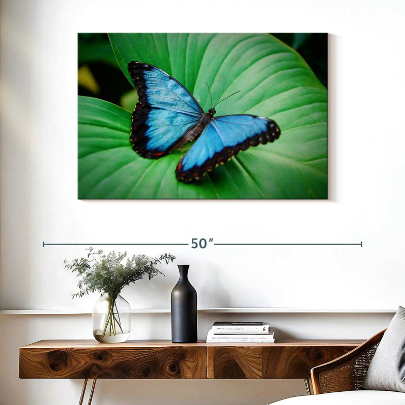 Blue Morpho On Leaf, 26" H x 39" W