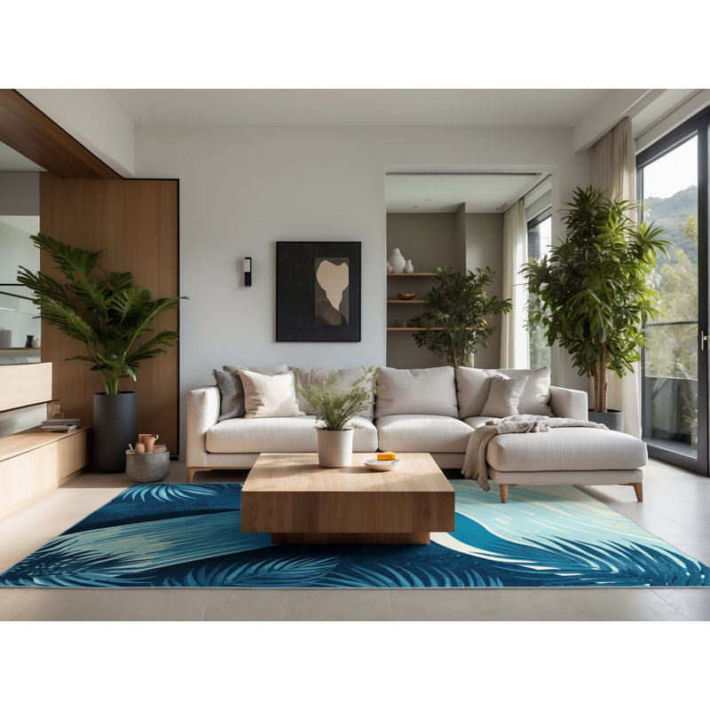 Tapis ombré doux moelleux tropical bleu Kamena - bleu ciel, 5 x 8