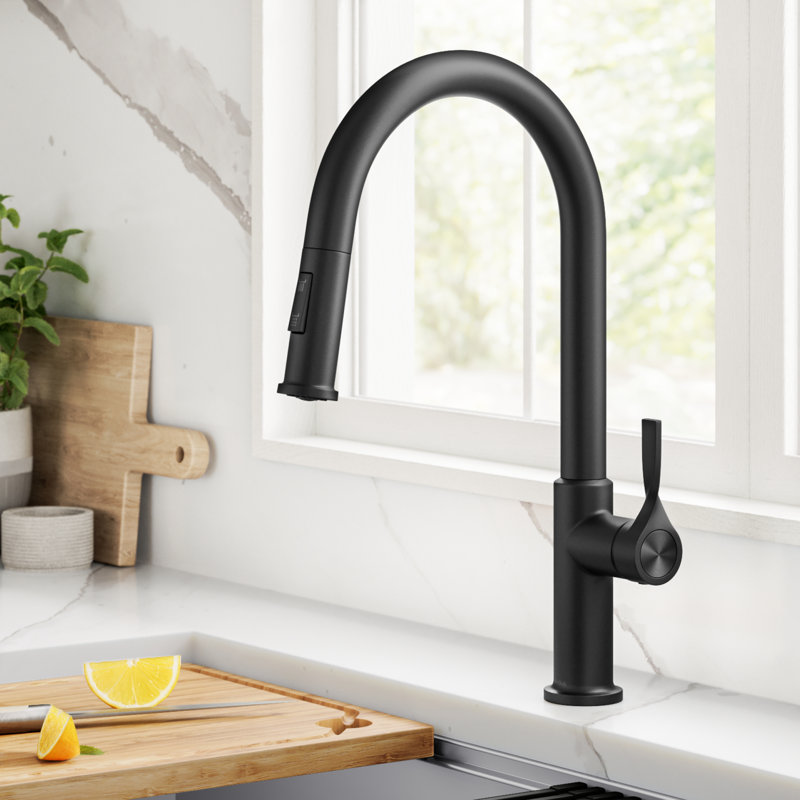 Robinet de cuisine à poignée simple Kraus Torak, Noir mat