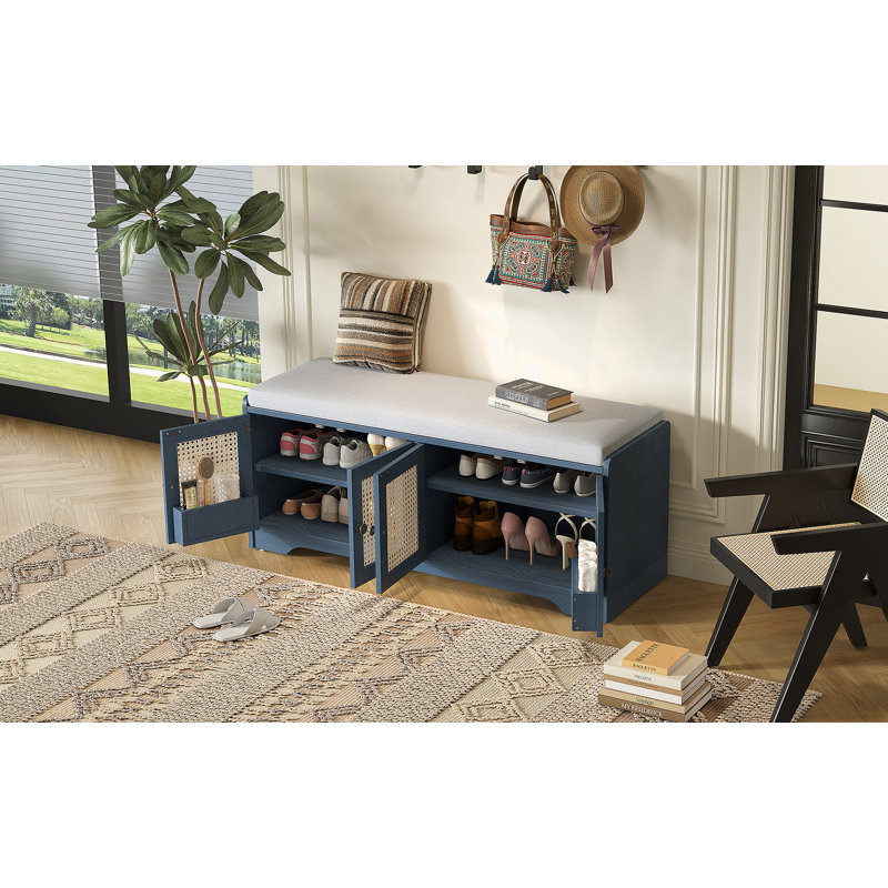 Banc de rangement Rustic, Beige / bleu marine antique
