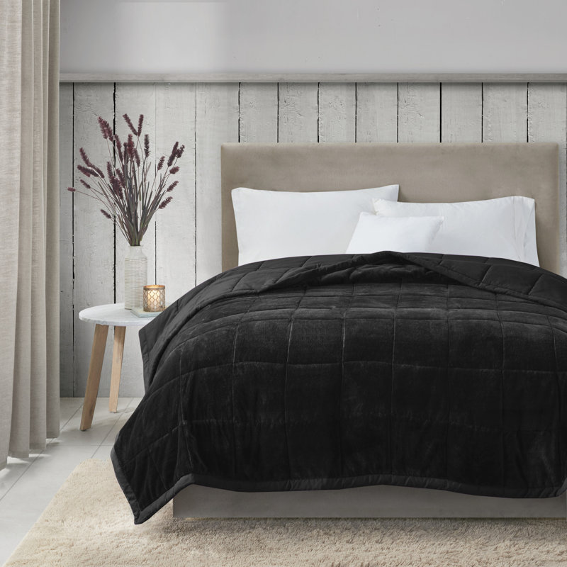 Twin Black Reversible Microfiber Plush Blanket