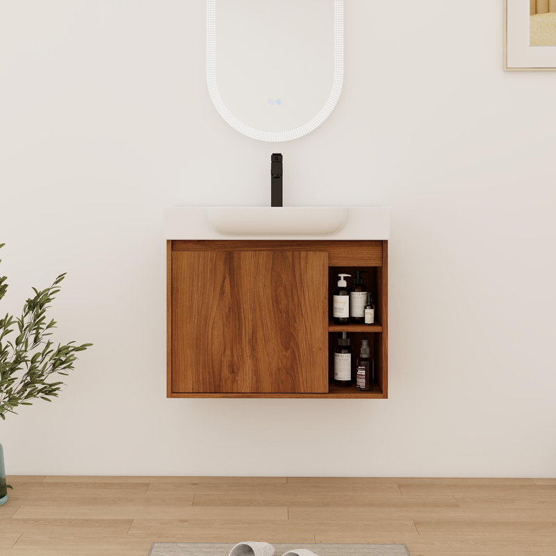 28'' Single Bathroom Vanity With Ceramic Top, 28", Walnut