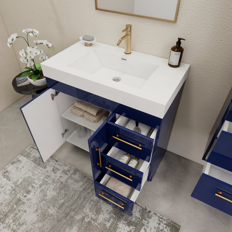 Ensemble de meuble-lavabo simple 36 po avec tiroirs et portes, Bleu nuit