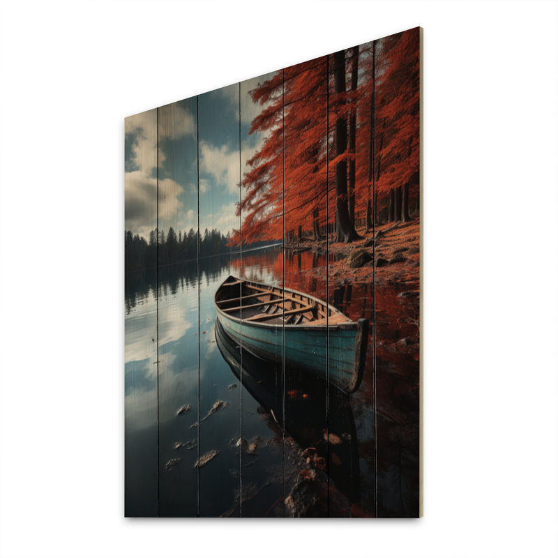 Canada canot d'automne sur bois imprimé, H 40 po x l 30 po x P 0,78 po