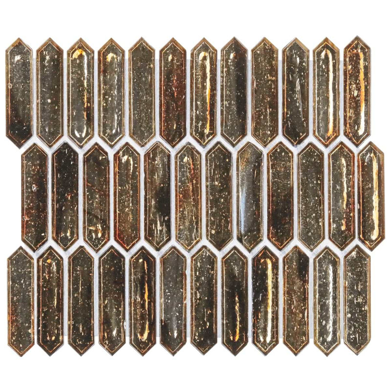 Komorebi 1X3 Picket Polished Glass Mosaic Tile, Canal Golden Brown