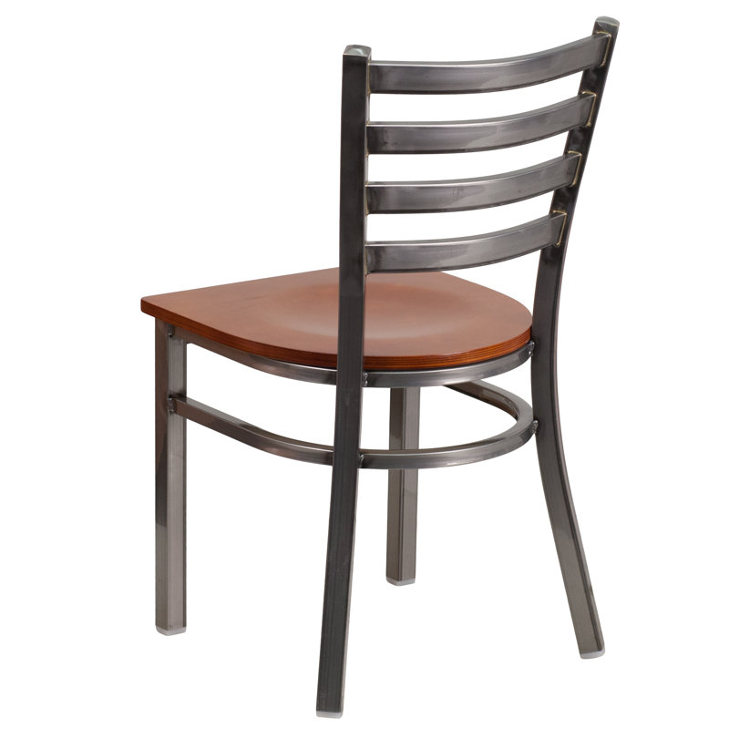 Kendall Clear Coated Ladder Back Metal Restaurant Chair, Cherry, Clear Coat