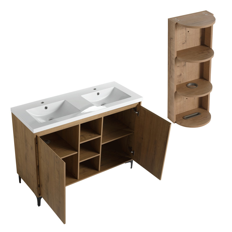 Meuble-lavabo autoportant de 48 po avec lavabo double et support de rangement, portes à fermeture douce, armoire de rangement 00612IMO-07148IMOX (KD-Packing)