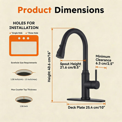 Commercial Single Handle High Arc Kitchen Faucet with Higher Body for Easy Cleaning | 20" Pull-Down Sprayer & 3 Modes | Fits 1-3 Hole for RV/Utility Sink | Matte Black