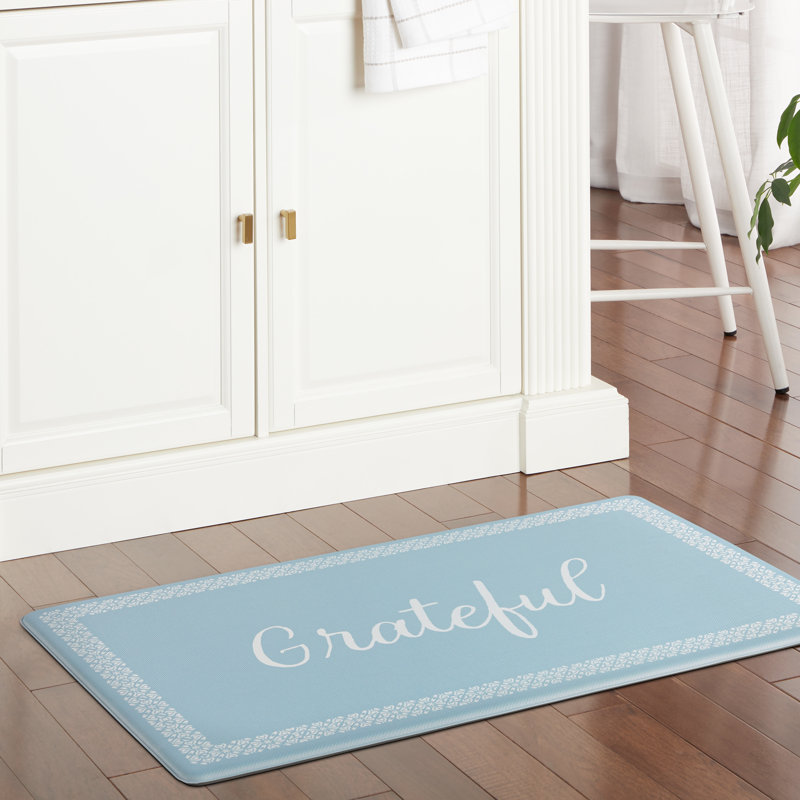 MARTHA STEWART Bloomfield Grateful Border Kitchen Mat , Blue, Rectangle 1'6" x 2'6"