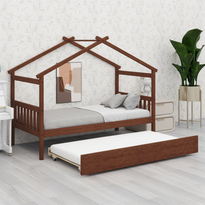Lit en bois avec lit gigogne, Noyer