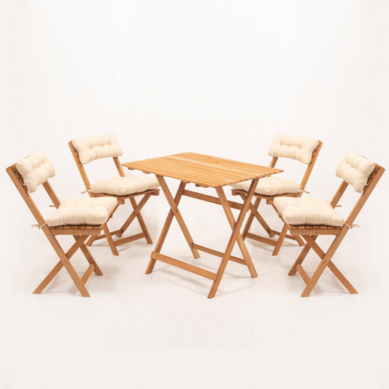 Maya 4 - Person Solid Wood Patio Dining Set Rectangular Table with Cushions Included