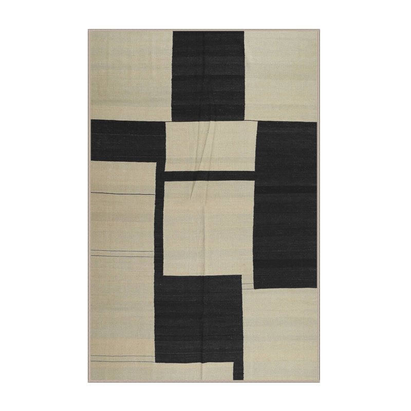 Tapis noir/beige contemporain, Rectangle 7 pi x 9 pi
