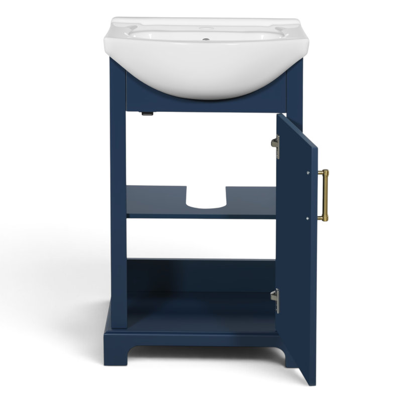 Meuble-lavabo autoportant de 50,3 cm de large avec lavabo en céramique, Bleu