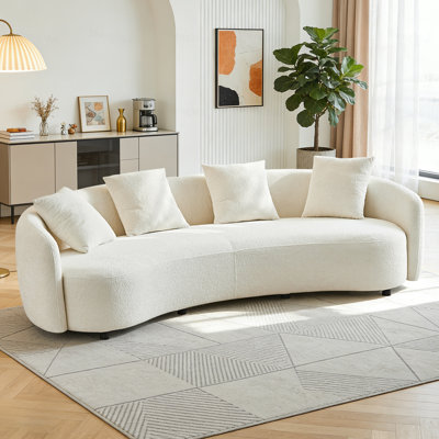 Canapé courbé surdimensionné et moderne, canapé demi-lune blanc en tissu Mid-Century, canapé courbé rembourré moelleux avec 4 coussins décoratifs, très grand canapé confortable semblable à un nuage
